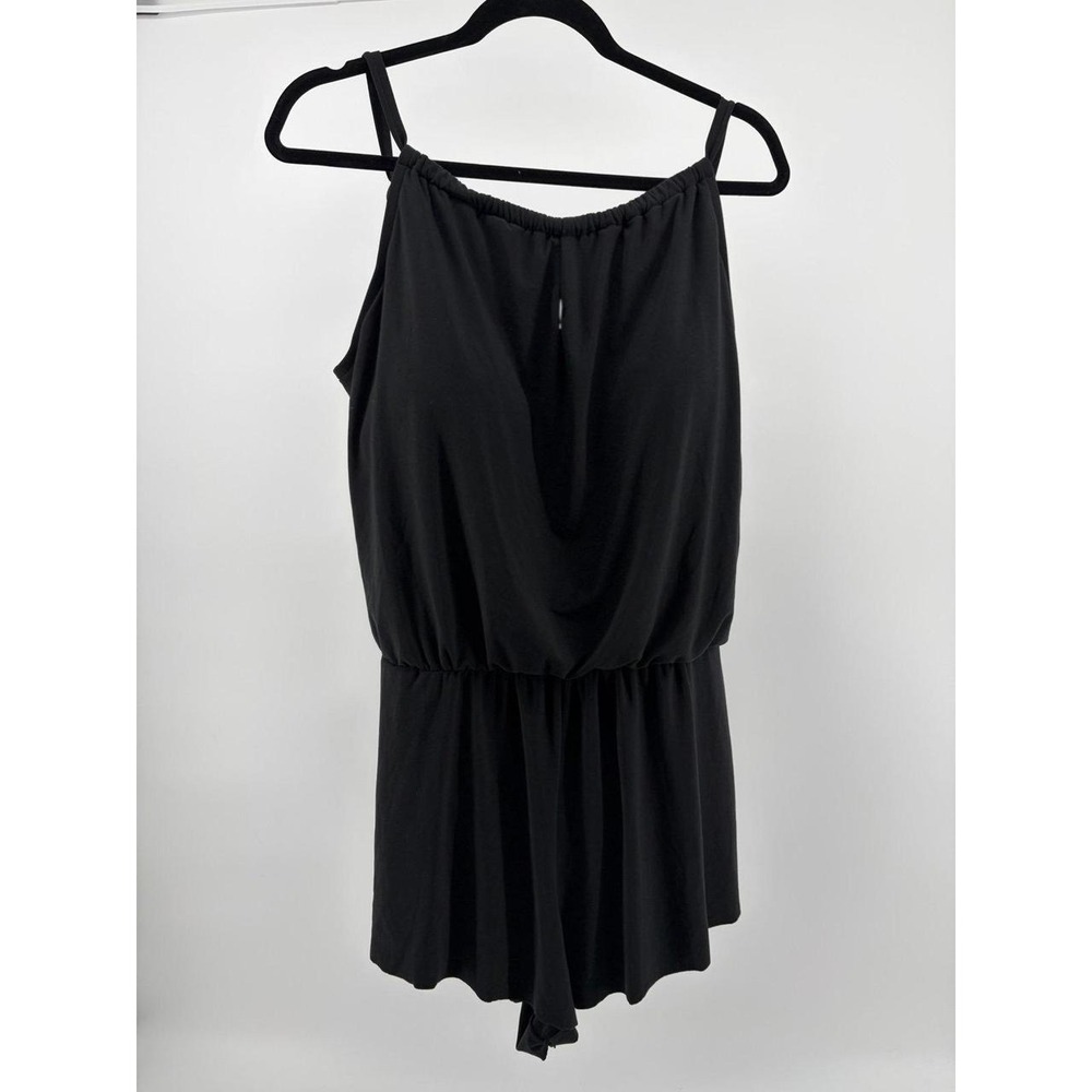 Aqua Green Swimsuit, Black Blouson Romper One Piece Keyhole, Women's Size XL